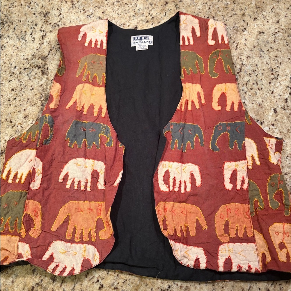 Vintage Soho Compagnie Elephant Pattern Vest